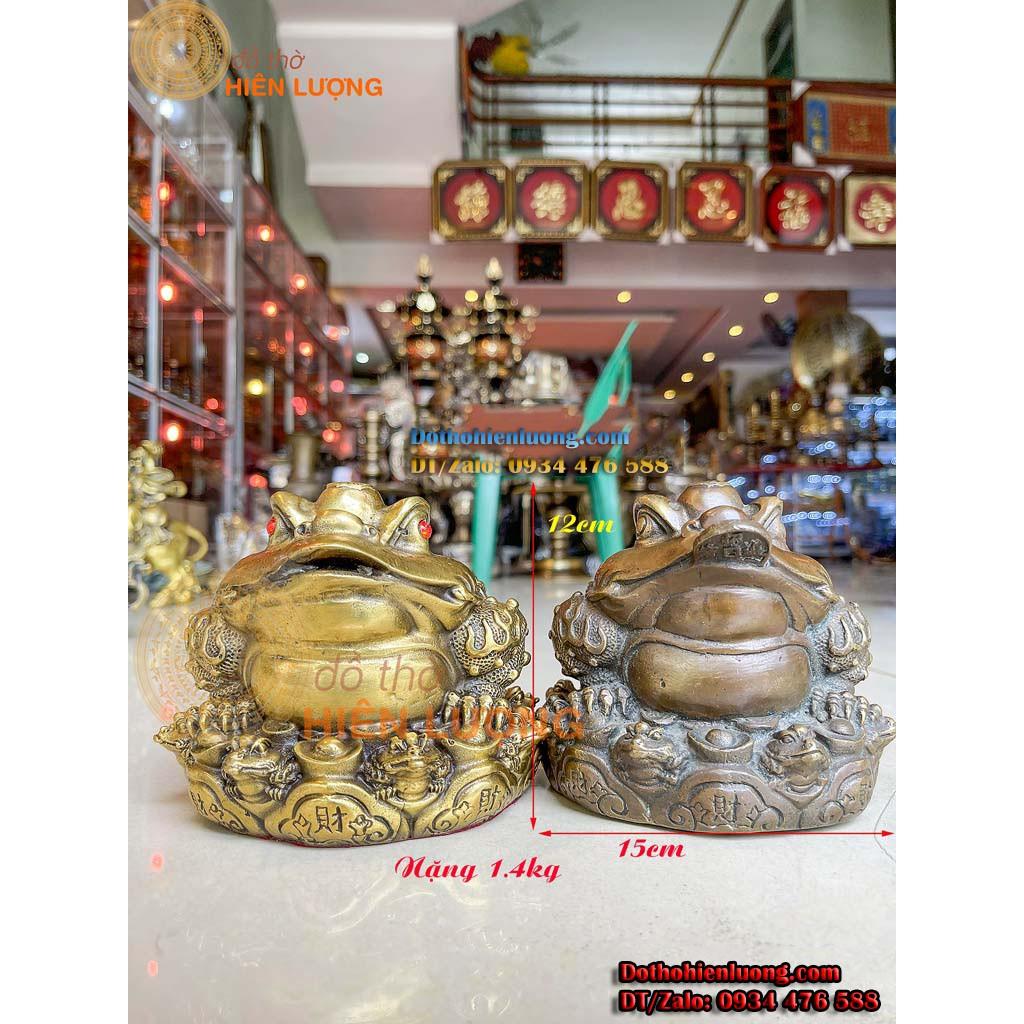 Thiềm Thư Nhiều Đầu Ngồi Bệ Vàng Cao 12cm Bằng Đồng Phong Thủy