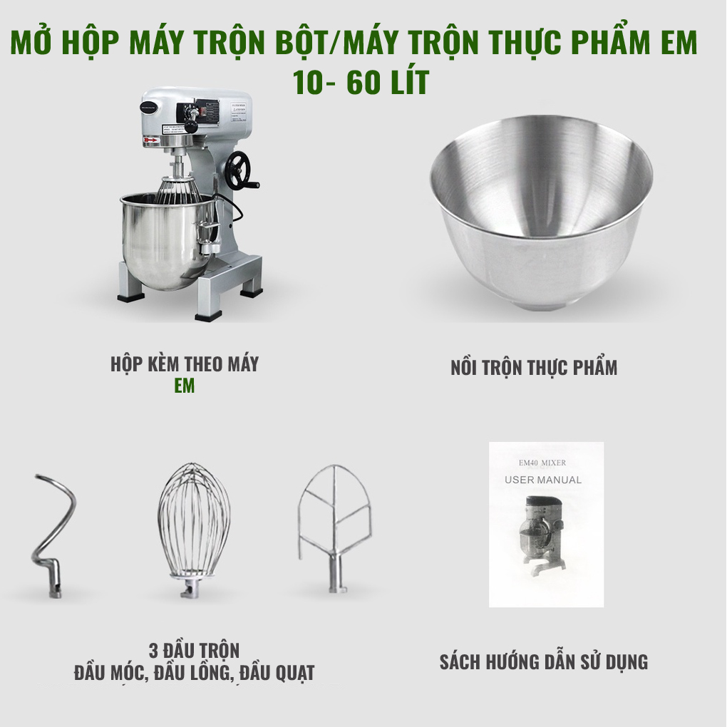 Máy Trộn Thực Phẩm, Máy Đánh Trứng, Nhào Bột EM10 (Loại 10L). Máy Dùng Cho Hộ Kinh Doanh, Gia Đình, Sản Xuất Công Nghiệp. Hàng Chính Hãng Thailand