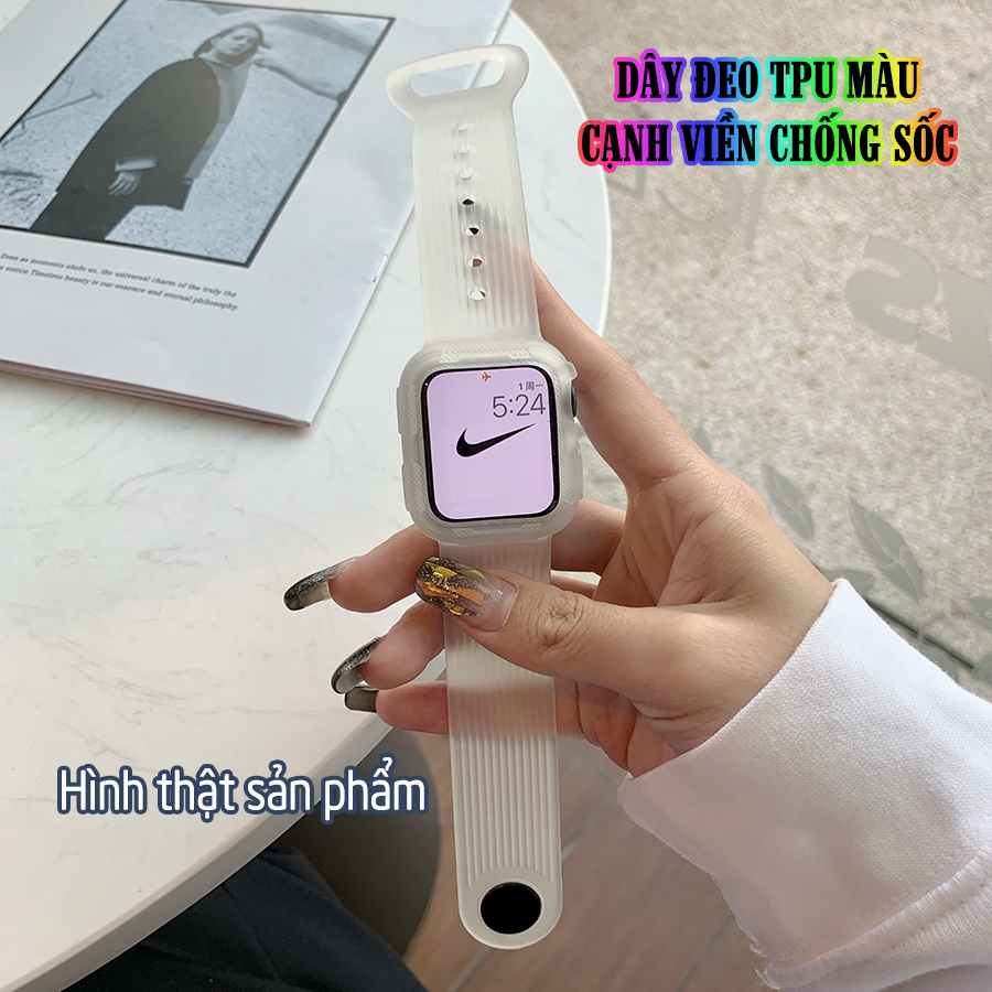 Dây Đeo liền ốp cho Apple Watch 7/6/5/4/3/2/1 size 38/40/41/42/44/45mm TPU màu cạnh viền chống sốc - nhiều màu (tặng cường lực dẻo theo size)