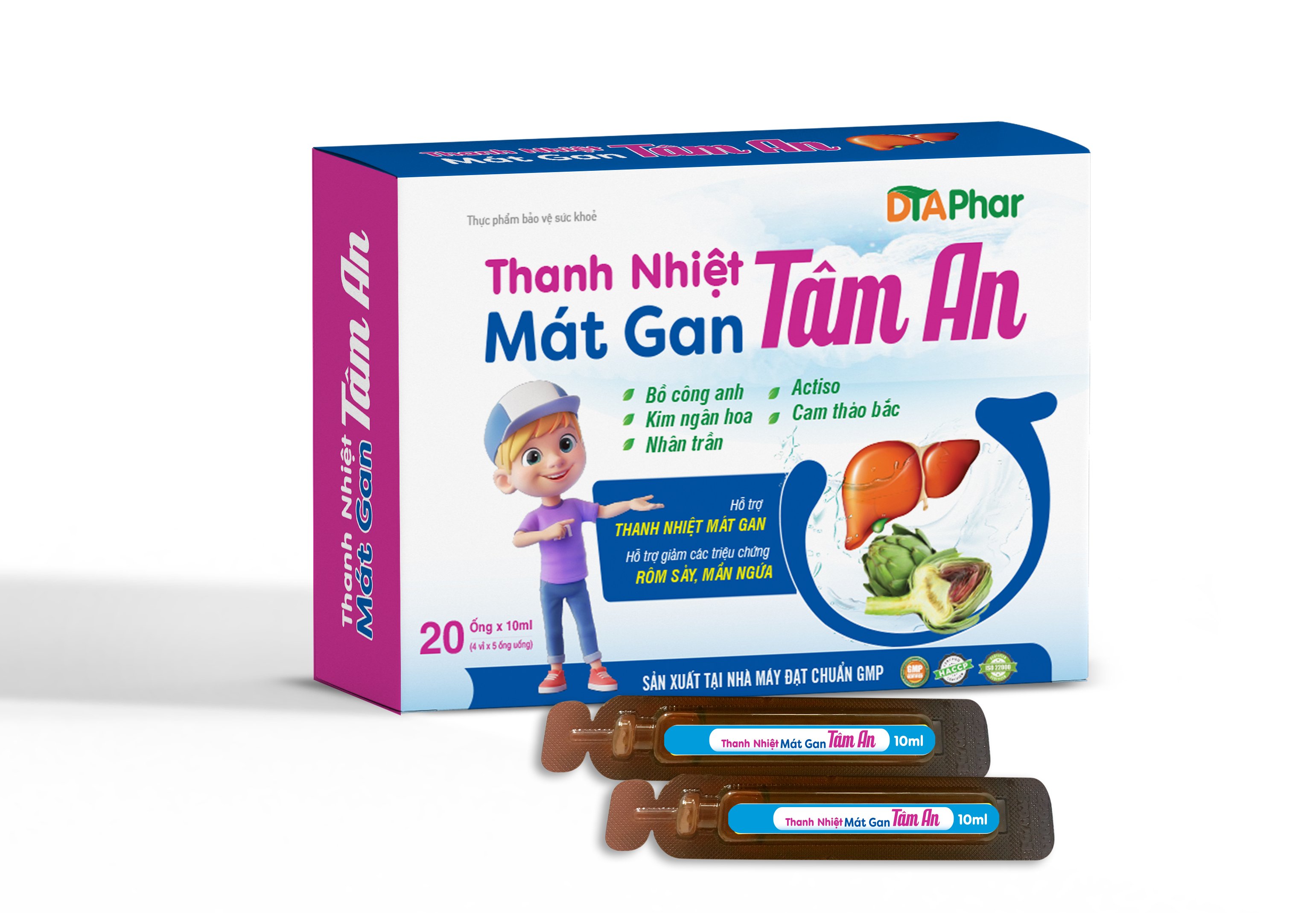 Thanh nhiệt mát gan Hỗ trợ giảm nóng trong do cơ thể bị nhiệt Hộp 20 ống Tâm An Pharma