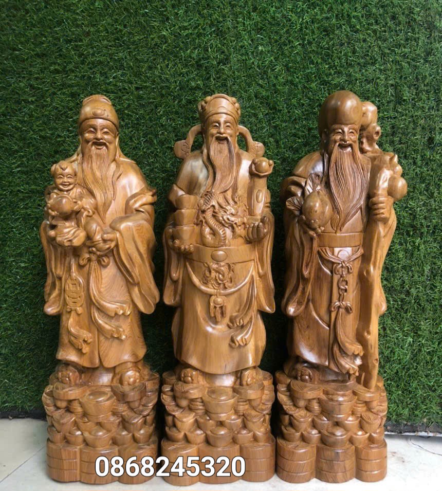 Bộ tam đa phúc lộc thọ bằng gỗ bách xanh thơm phức kt cao 50×15×12cm