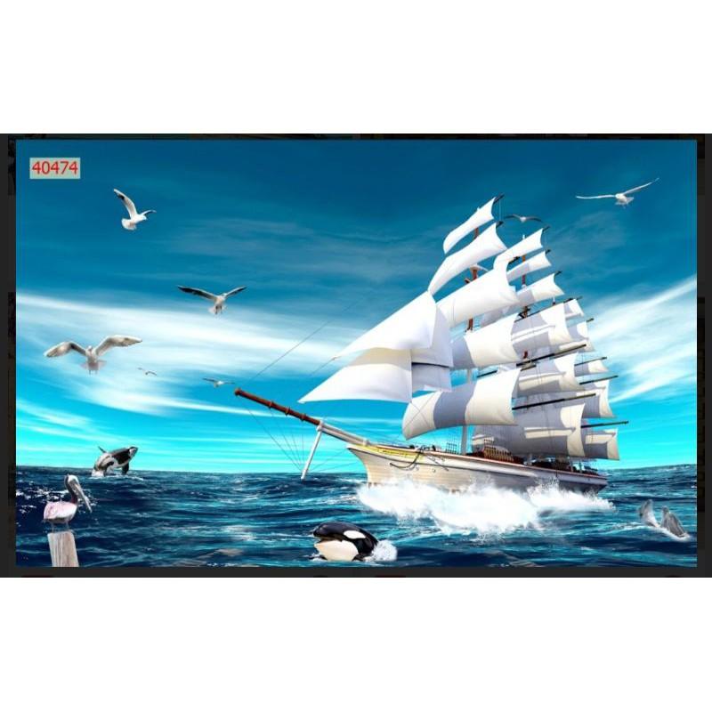 Tranh 3d tranh thuận buồm xuôi gió, phong cảnh in Vải Lụa UV Đẹp
