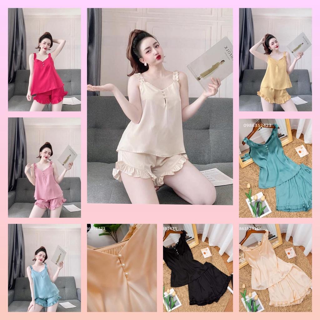 Đồ ngủ sexy nữ, Bộ ngủ satin, Đồ ngủ hai dây bèo satin loại 1 mềm mịn mát