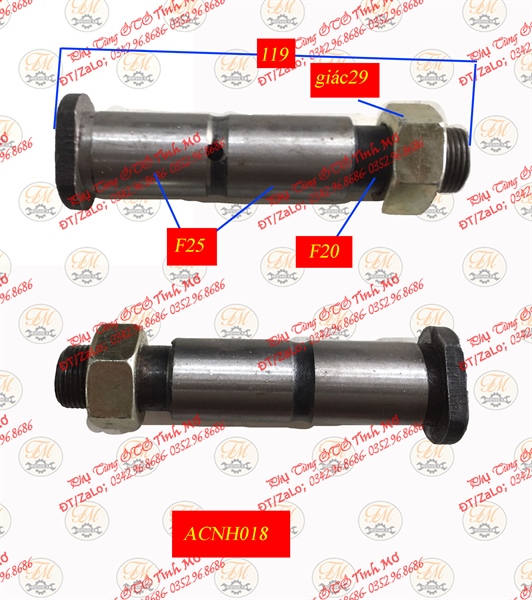 Ắc nhíp F25 dài 118 có vặn ren, ren F20
