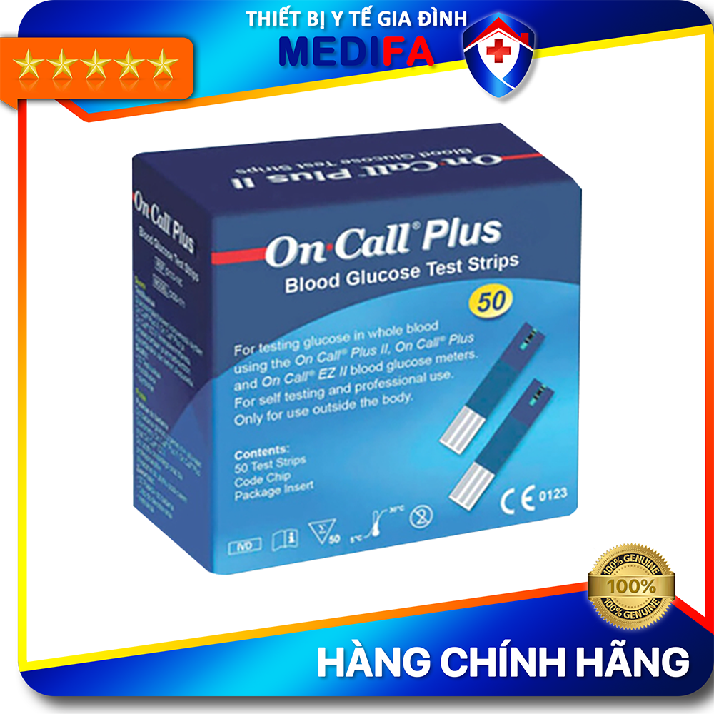 Hộp 50 que thử đường huyết On Call Plus, mỗi hộp 2 lọ 25 que thử chính hãng ACON