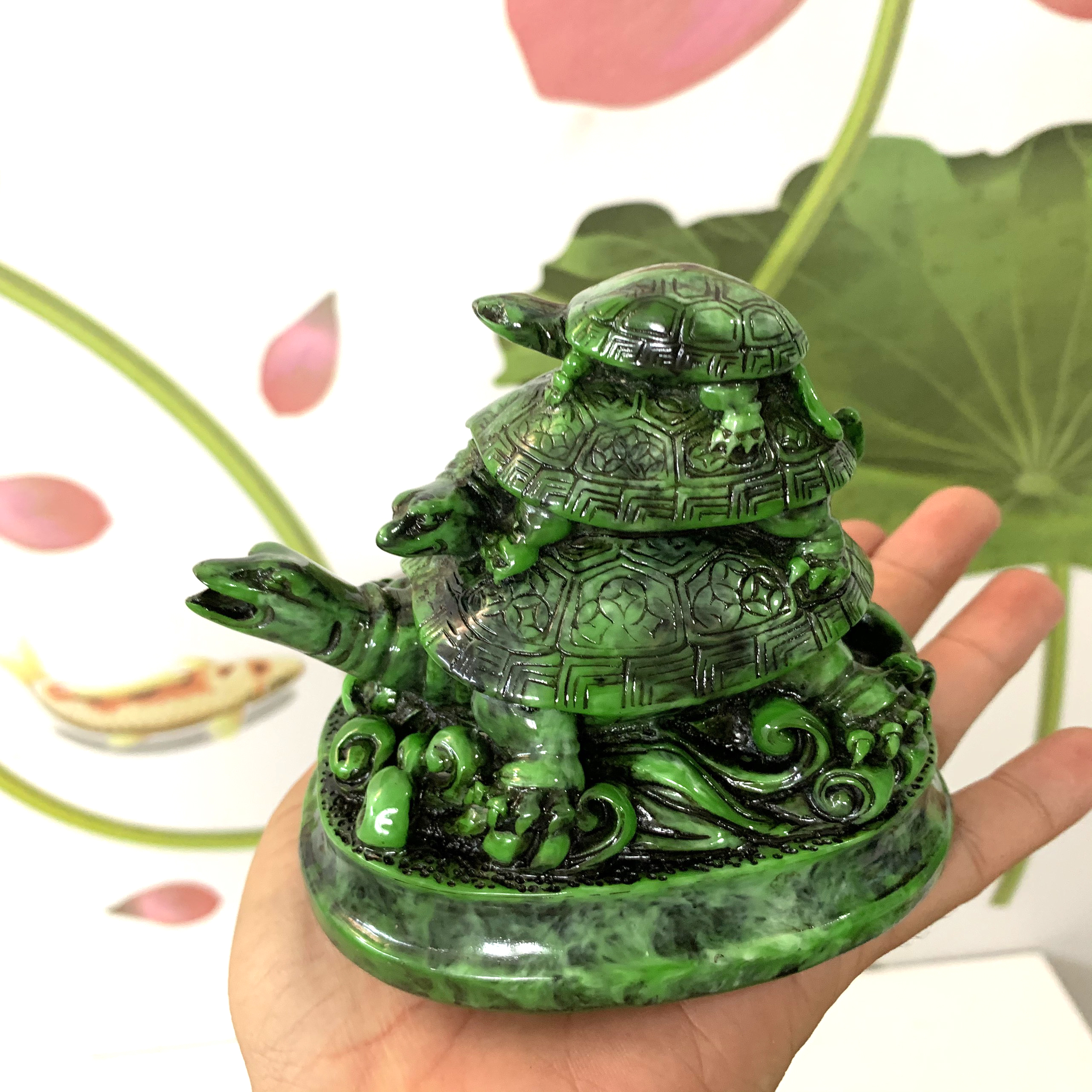 Tượng rùa trang trí phong thủy có chân đế - Chiều cao 10cm - Màu xanh lục bích
