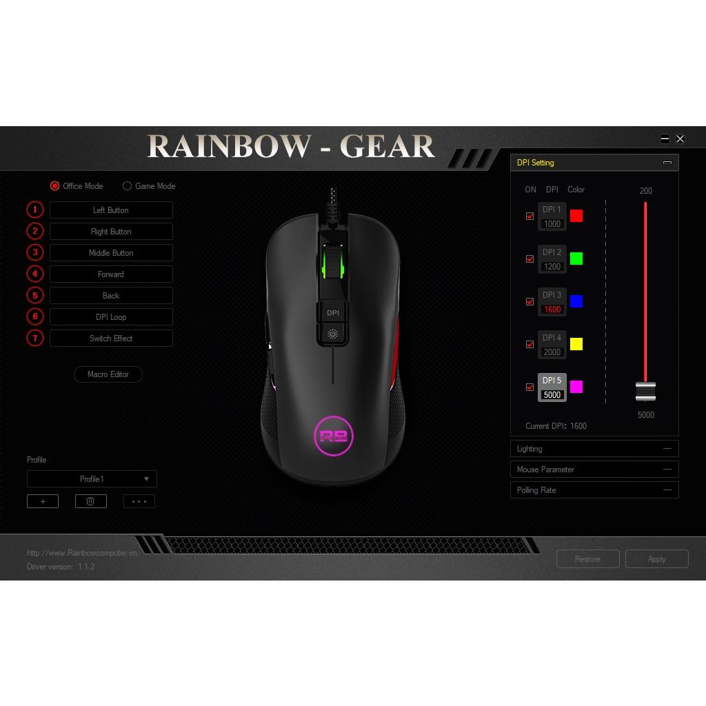Chuột chuyên Game 8D Rainbow F600, Led RGB, DPI 10000 (Đen) - Nhất Tín Computer