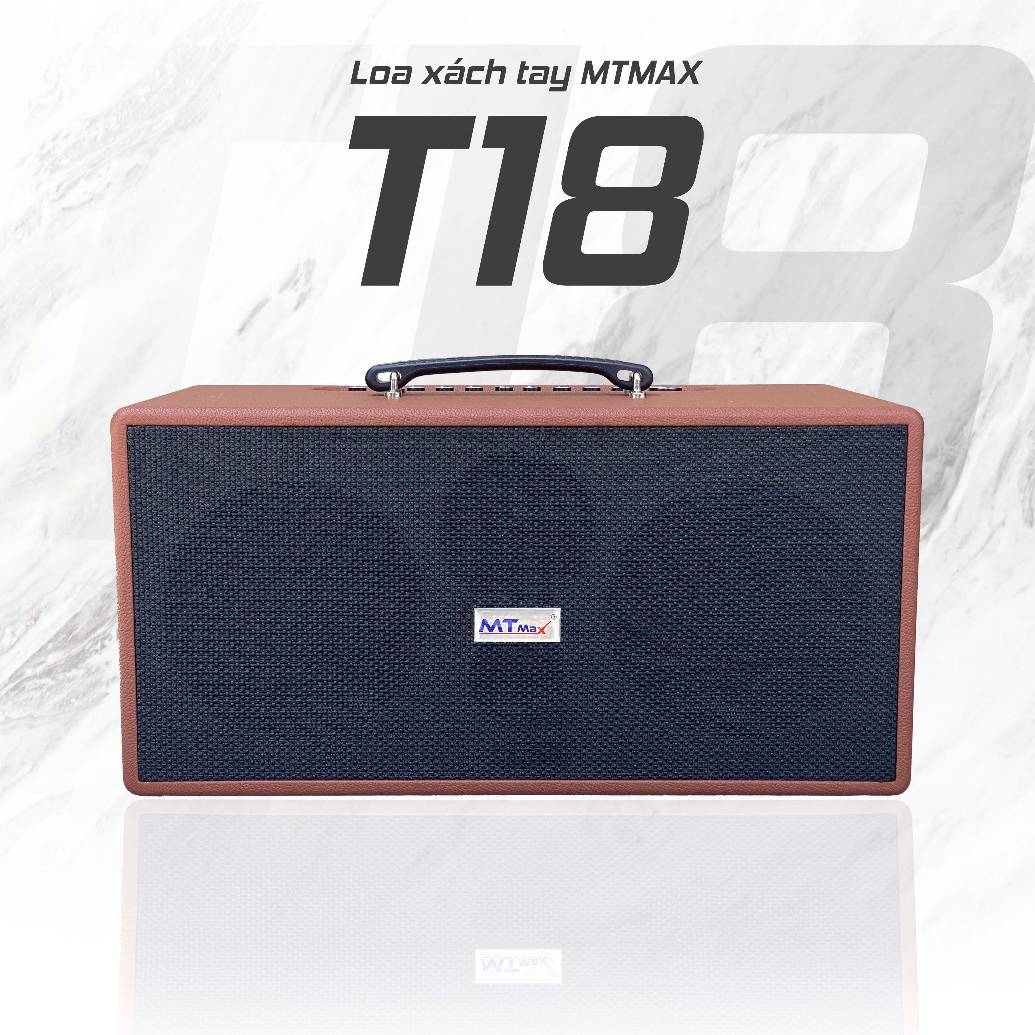 Loa kéo xách tay MTMAX T18 du lịch ngoại hình sang trọng hệ thống 4 loa 3 đường tiếng gồm 2 loa bass loa trung và 1 treble kèm 2 micro không dây cao cấp hàng chính hãng