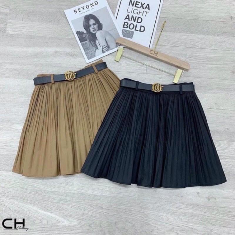 Chân váy xếp li kèm đai
