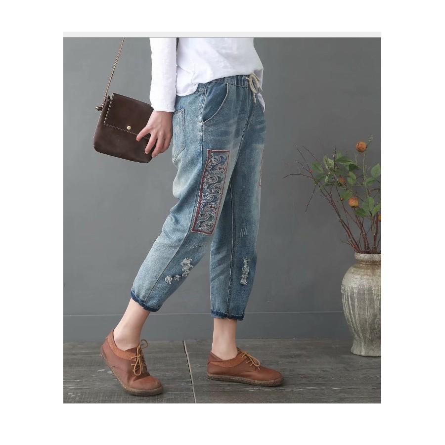 Quần jean baggy nữ thêu hoa hàng cao cấp xuất khẩu QB14 bao đẹp