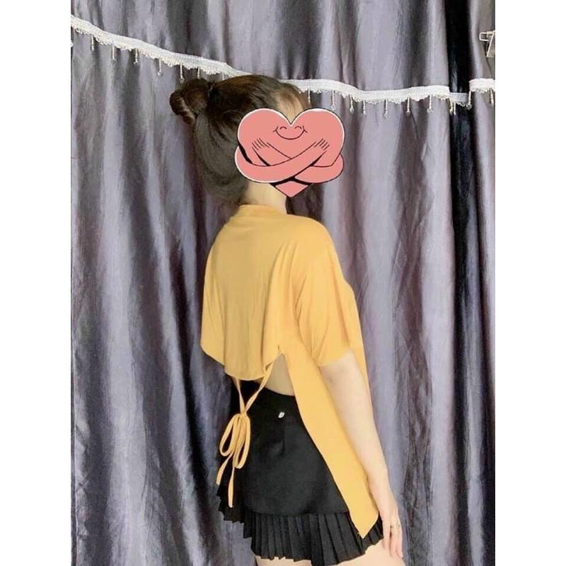 Áo thun cotton thun ngắn bược dây sau lưng 3/4 siêu xinh