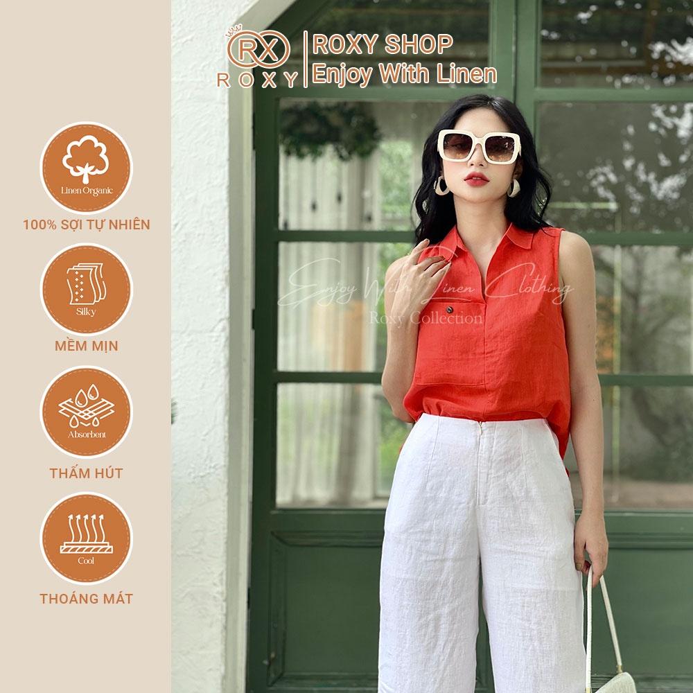 Áo Sát Nách Linen Thiết Kế Cổ Vest Thóang Mát