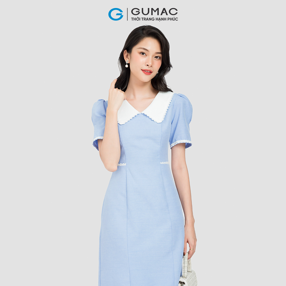 Đầm form A GUMAC DC08031 phối cổ chạy ren chỉ