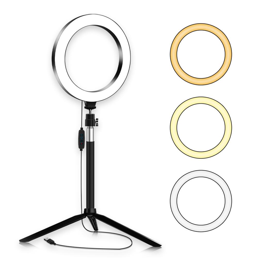 Vòng đèn LED di động 20cm / 8 inch có 3 chế độ chiếu sáng với chân máy để bàn để tự chụp ảnh