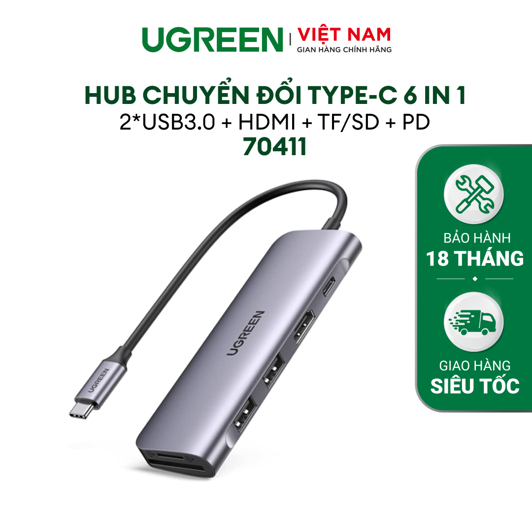 Cáp Chuyển Đổi USB Type-C Sang HDMI 4K Ugreen TC70411CM195 - 15 cm - Gray - Hàng chính hãng.
