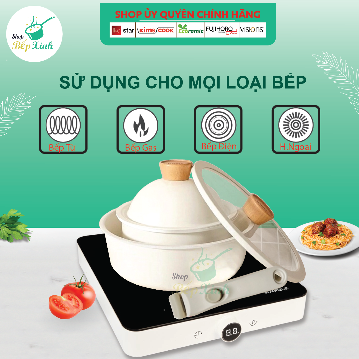 Bộ nồi đa năng tay rời Moonlight_Kimscook-Bộ Nồi Chảo Chống Dính Men Đá Kèm Xửng Hấp KimsCook Tay Cầm Tháo Rời