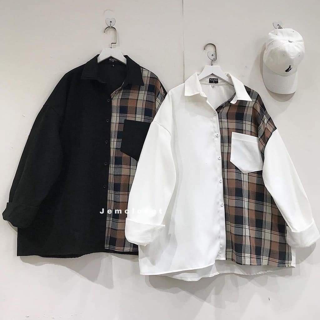 Sơ mi kẻ phối caro siêu đẹp