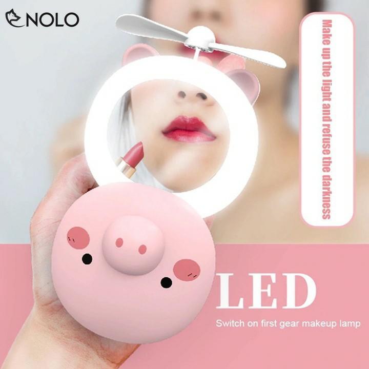 Quạt Cầm Tay Heo 3in1 Quạt Gương Đèn