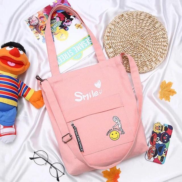 Túi Tote Vải Bố - Túi Đeo Chéo Nữ Hình Smile (Nhiều màu)