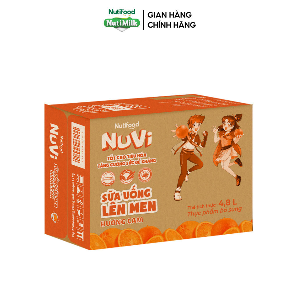 Thùng 48 hộp sữa uống lên men Nuvi vị Cam 100ml