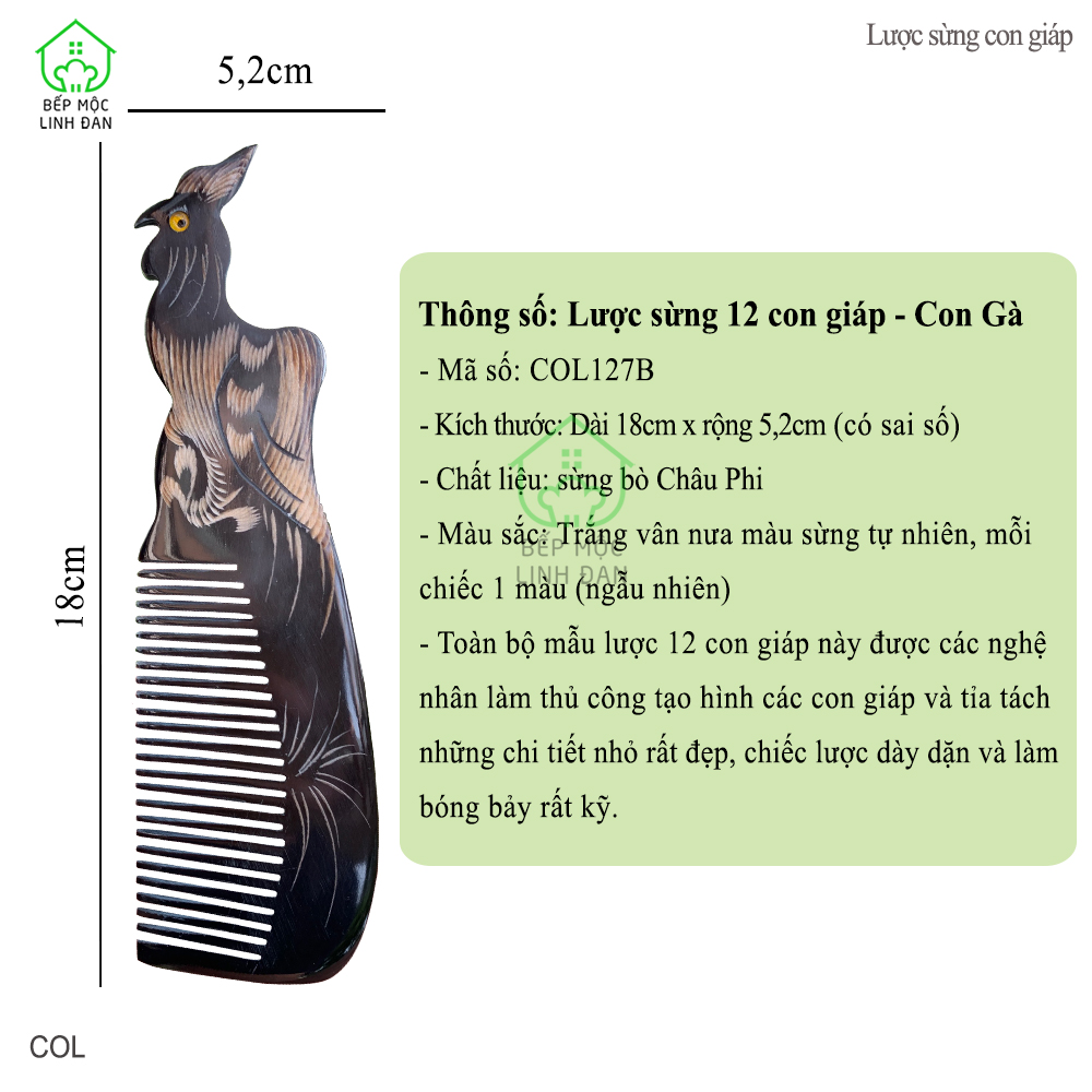 Lược 12 Con Giáp Bằng Sừng Trâu (Đủ Mẫu - Size: L - 18cm) Quà Tặng Ý Nghĩa