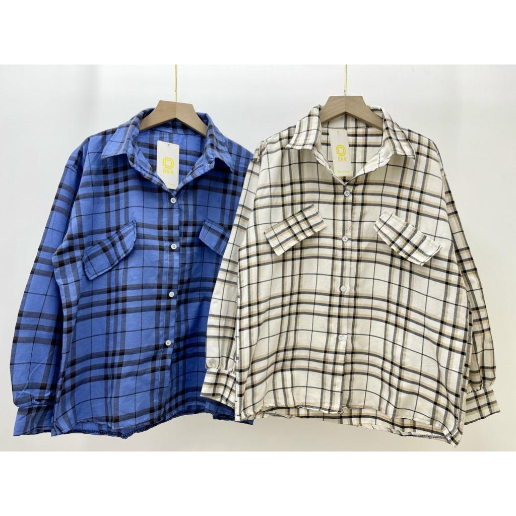 Áo sơ mi kẻ caro 3 màu 2 túi lệch dài tay FORM rộng unisex/ Áo khoác chống nắng/Áo khoác ulzzang siêu chất