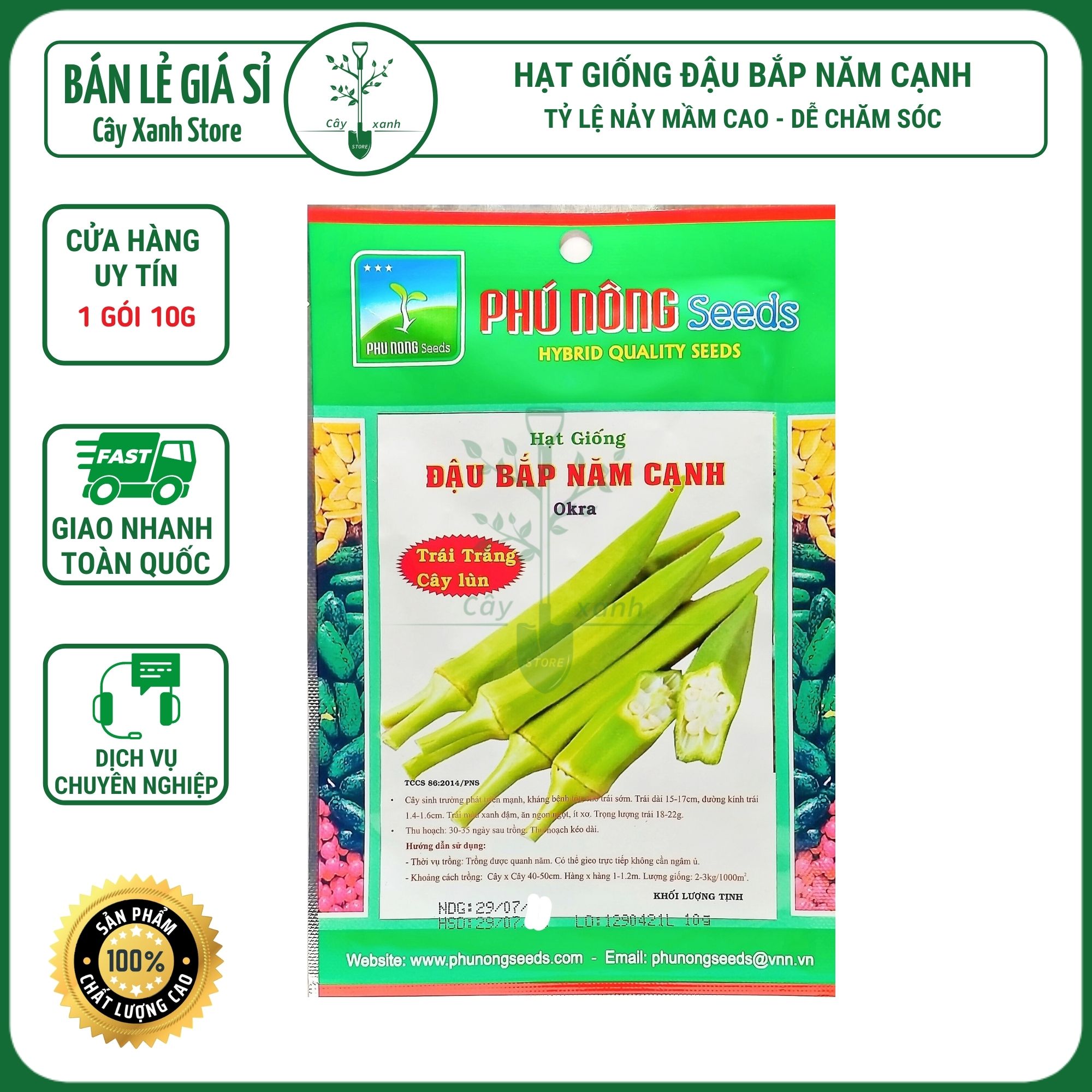 Hạt Giống Đậu Bắp 5 Cạnh Trái Trắng Cây Lùn - Phú Nông Seeds - Gói 10g