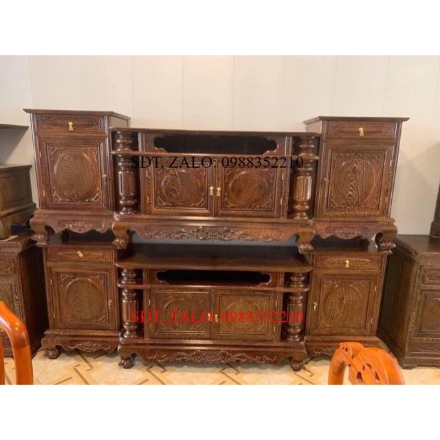 ️ Kệ tivi gỗ mun đuôi công mẫu cột nho 2m40