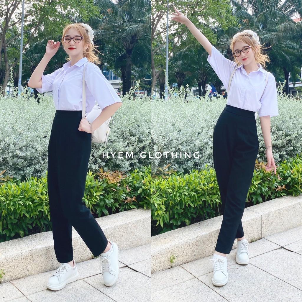 Quần Tây Nữ Lưng Thun Phía Sau Cạp Siêu Cao Dáng Baggy Suông Dài Basic Đi Học Công Sở Cao Cấp