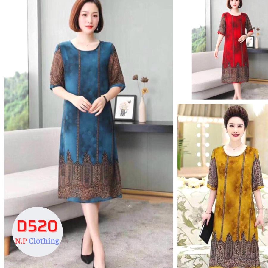 ĐẦM TRUNG NIÊN DÁNG SUÔNG IN HỌA TIẾT SẮC SẢO CHO MẸ ĐI TIỆC, CÓ SIZE LỚN