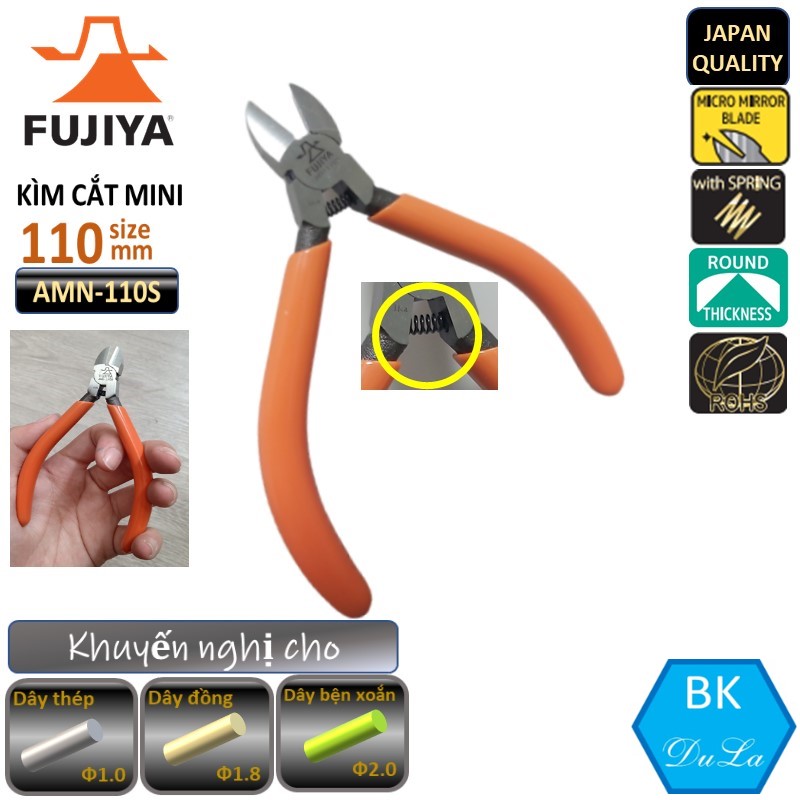 Kìm cắt dây MINI 110mm Fujiya AMN-110S GENUINE công nghệ Nhật Bản- Kìm cắt dây thép dây đồng dây bện xoắn