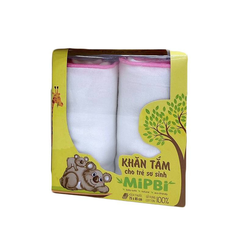 Hộp 2 khăn xô tắm Mipbi cotton cao cấp HM02 4 lớp/6 lớp kích thước 75x85cm