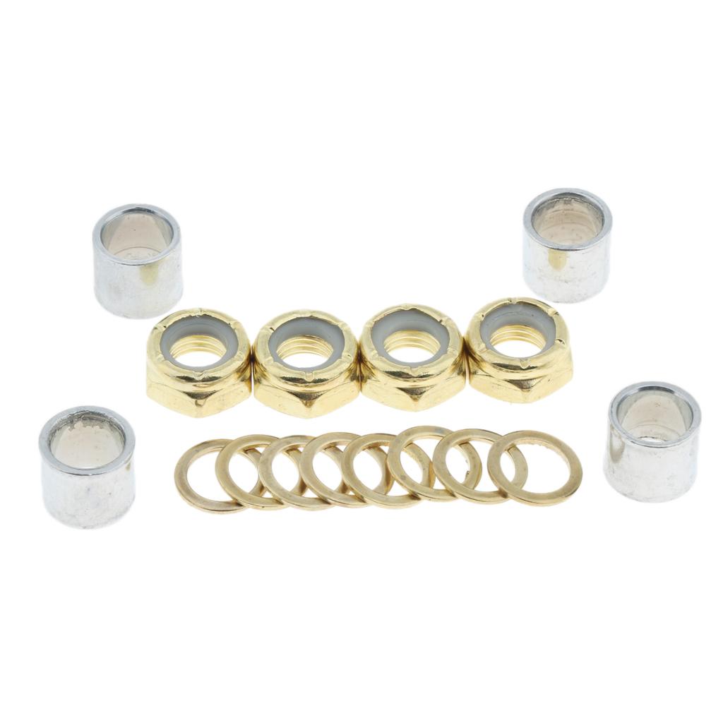 4xSkateboard Longboard Truck Speed Kit Axle Speed Washers Nuts Spacer Golden
