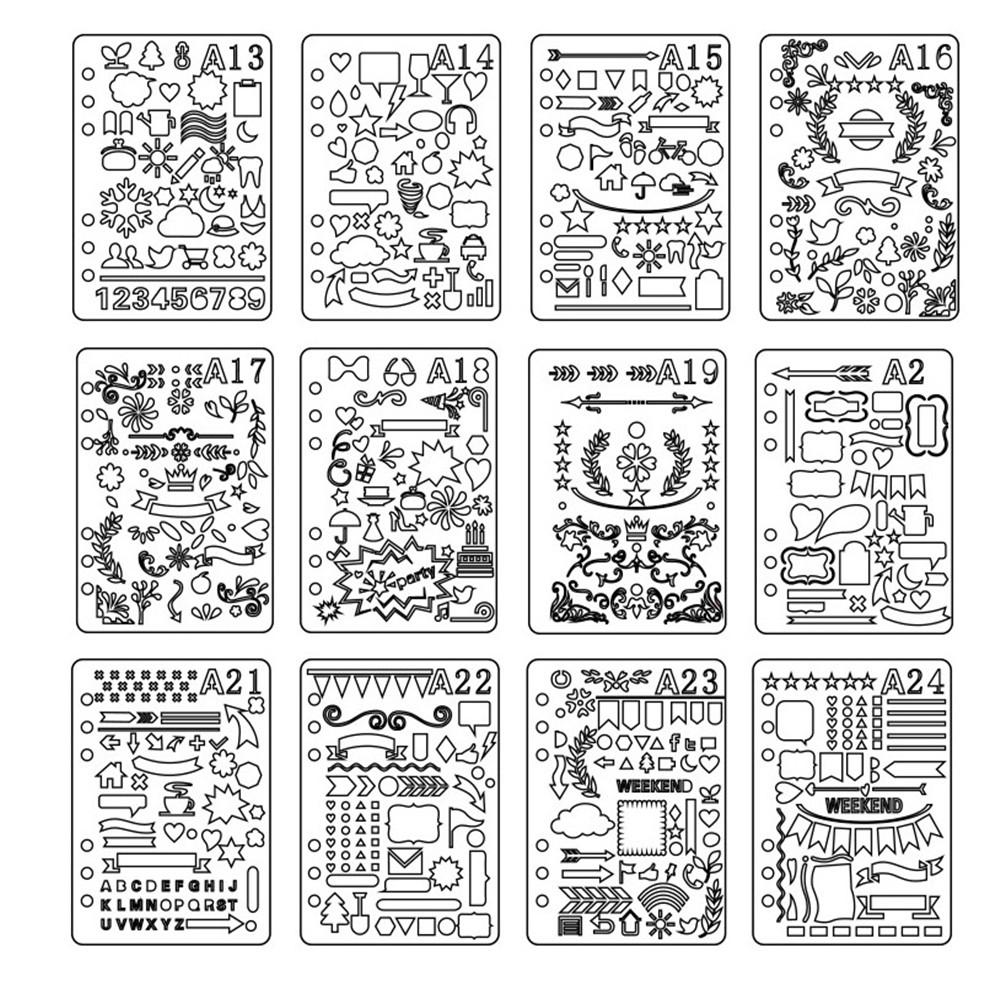 12/24x Drawing Templates Hallow Painting Stencils For DIY Photo Album Card
