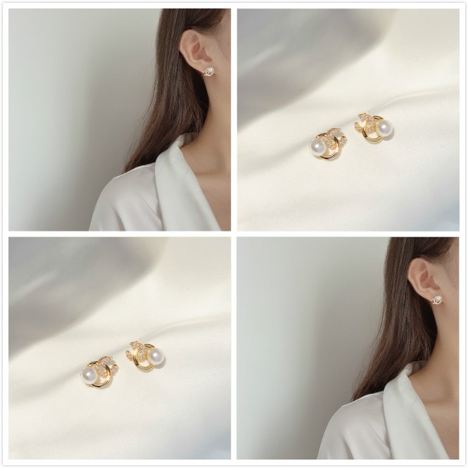 Khuyên tai sát tai đơn giản - bông tai chữ x đính ngọc tiểu thư