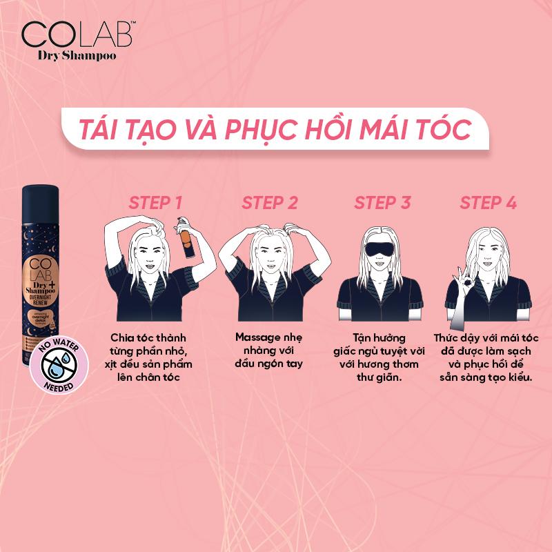 Dầu Gội Khô COLAB Plus Overnight Renew (Anh Quốc) | Phục Hồi - Dưỡng Qua Đêm, Tóc Bồng Bềnh Vào Nếp Ngay Sau Khi Ngủ Dậy (200ml)