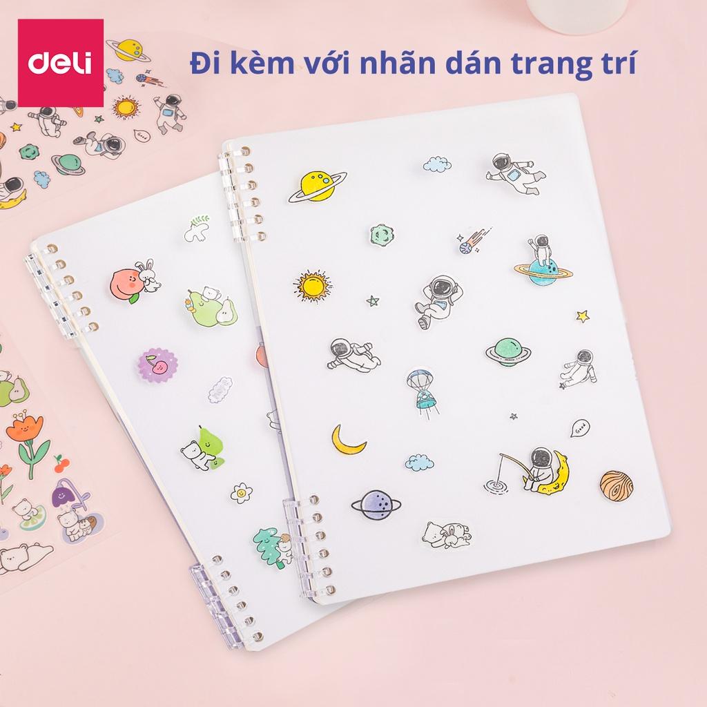 Sổ Tay Lò Xo Gáy Xoắn Kẻ Ngang 100 Trang A5/B5 Bìa Nhựa Có Kèm Sticker Trang Trí Deli - 24507 24508