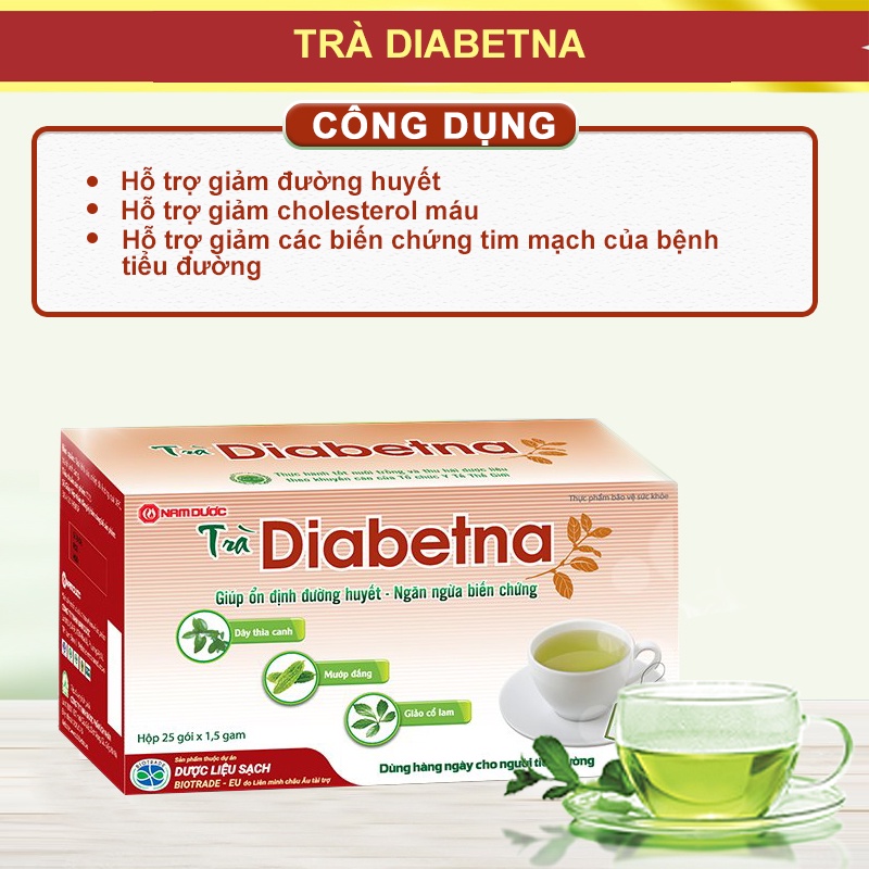 Trà Diabetna, Hỗ trợ giảm đường huyết và mỡ máu, lưu thông khí huyết