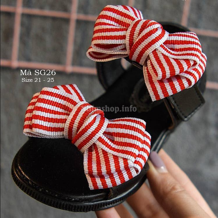 Sandal bé gái - Dép quai hậu hè cho bé gái thắt nơ kẻ sành điệu và duyên dáng full size cho bé 1 đến 3 tuổi SG26