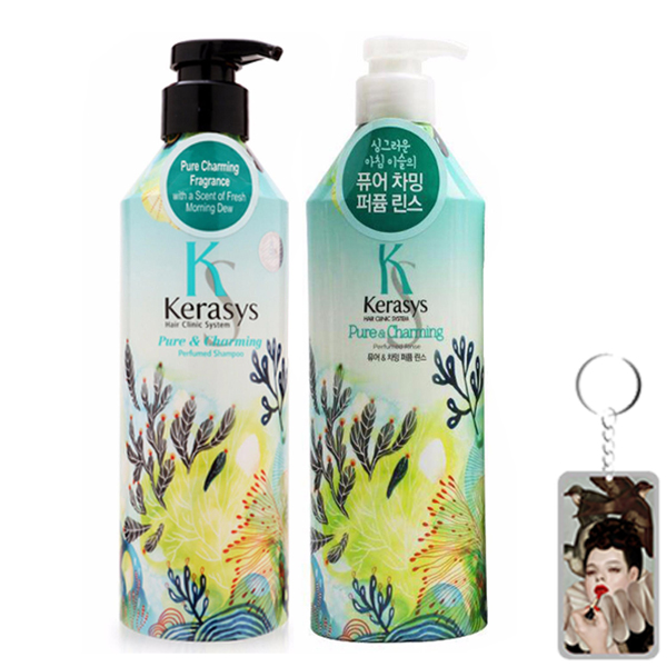 [Tặng kèm móc khoá] Bô dầu gội/xả nước hoa Kerasys Pure &amp; Charming hương quýt và hoa ly Hàn Quốc 600ml