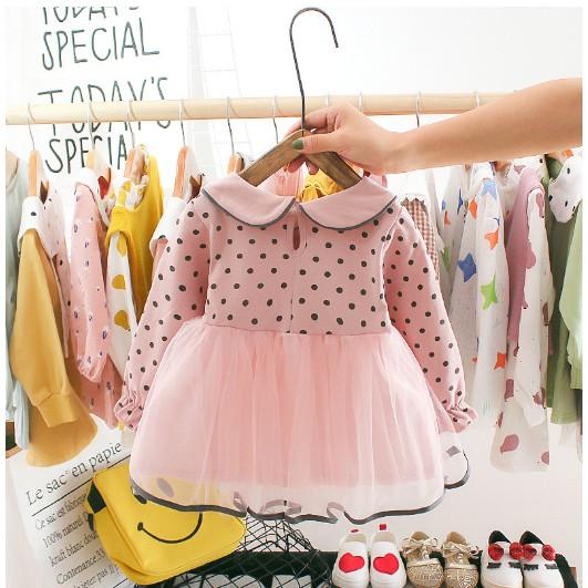 Váy bé gái form baby doll tay dài dành cho bé gái sơ sinh - 3 tuổi