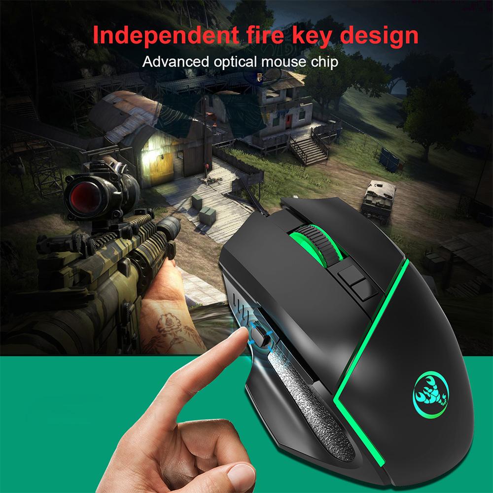 HXSJ A876 USB Wired Gaming Mouse Colorful Breathing Light Optical Gaming Mouse with 4 Adjustable DPI for PC Laptop