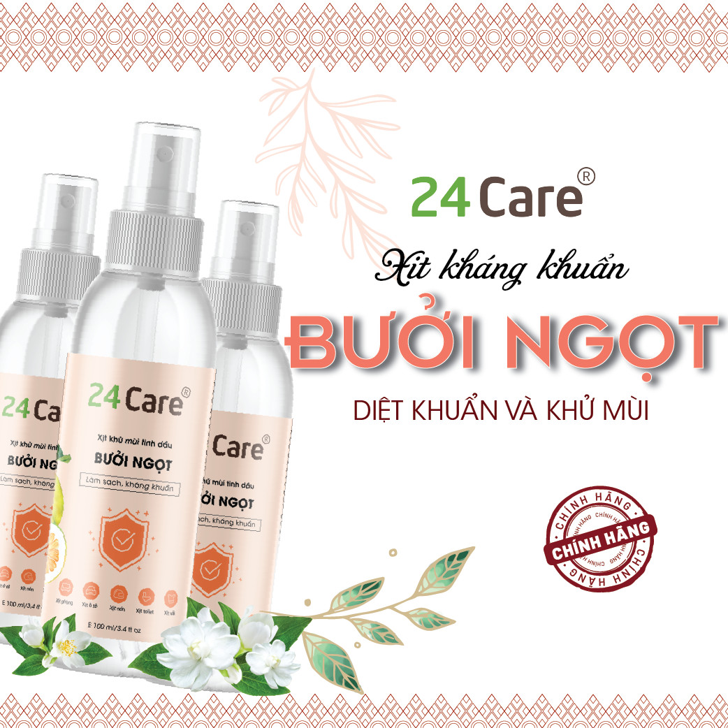 Combo 2 Tinh dầu Xịt phòng Bưởi + Oải Hương Hữu Cơ Organic 24Care 100ML/Chai - Có giấy Công bố của Bộ Y Tế