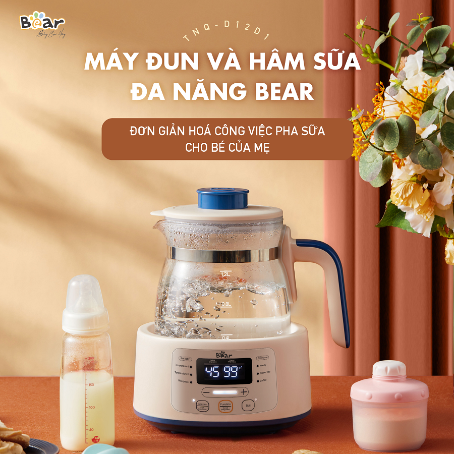 Máy Hâm Sữa Đun Nước Bear Đa Năng Thông Minh Khử Clo An Toàn Cho Bé - D12D1 - Hàng chính hãng