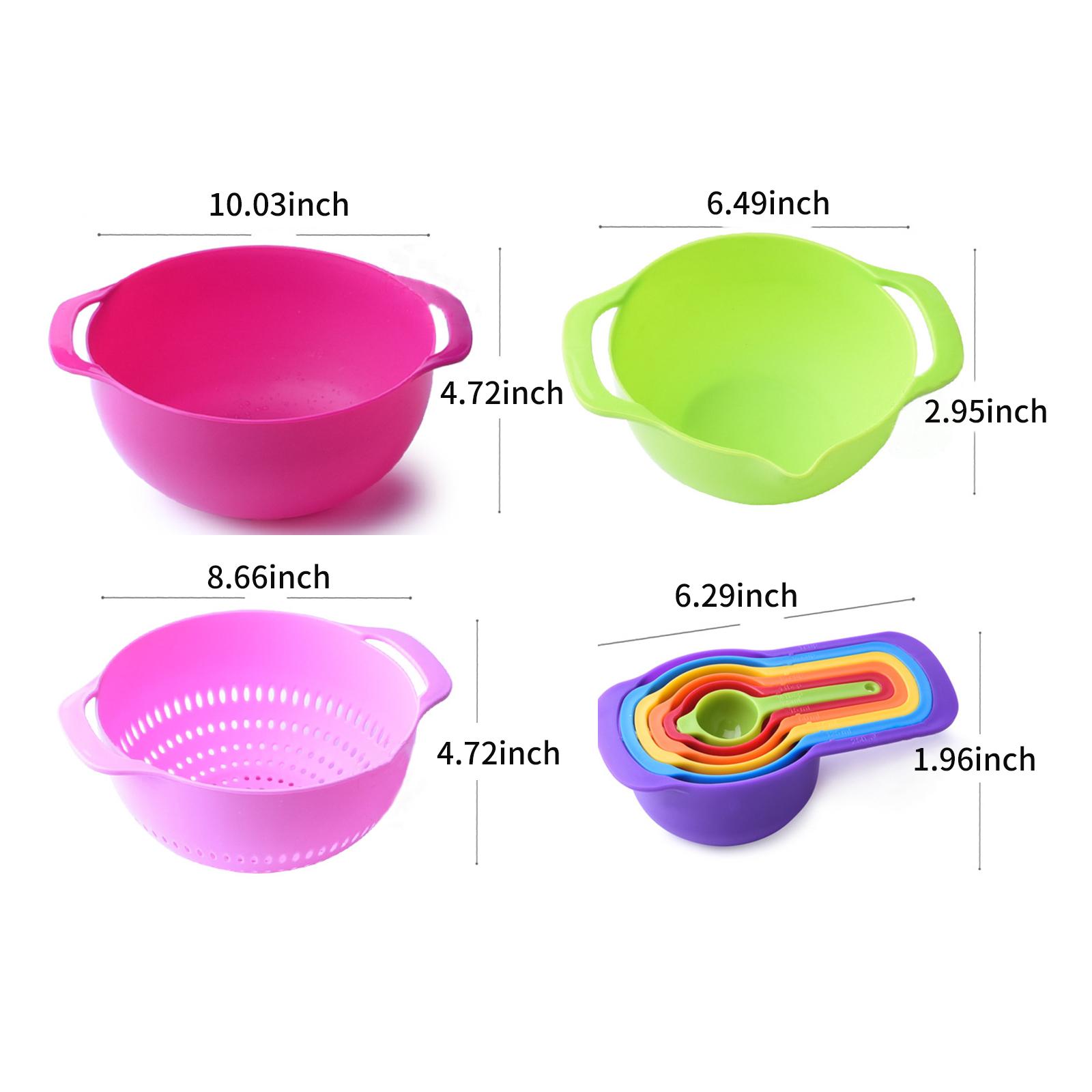 10PCS Mixing Bowl Set Measuring Spoon Set Coloful Sieve Colander Strainer Bowl Salad Bowl With Handle for Kitchen Baking