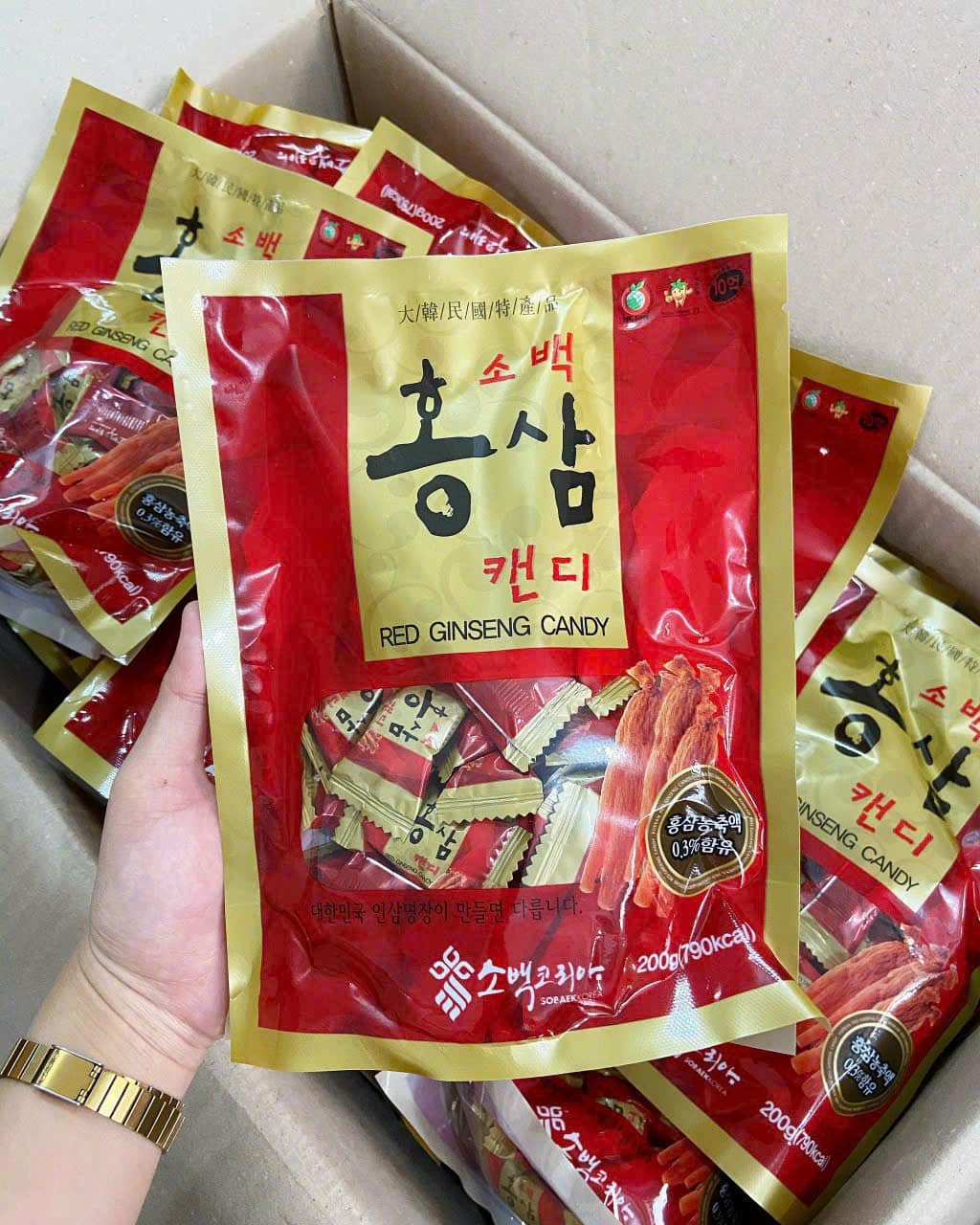 Kẹo Hồng Sâm Sobaek Korea Red Ginseng Thùng 45 Gói 200g