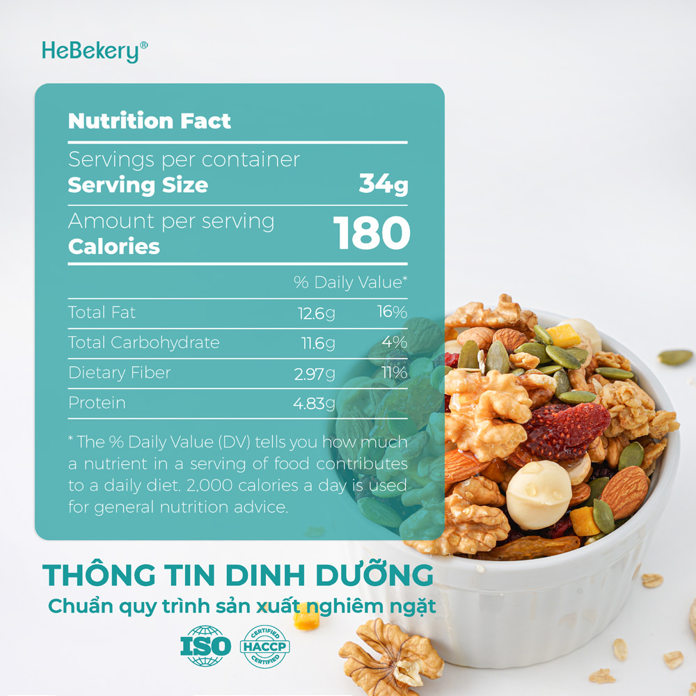 500gr Granola Siêu Hạt Vị Truyền Thống, Cacao, Matcha - Ngũ Cốc Dinh Dưỡng HEBEKERY by HEBE