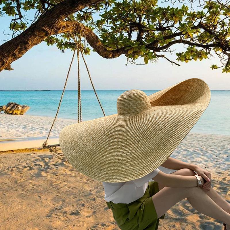 70CM Quá Khổ Nón Rơm Cho Nữ Rộng Vành Nón Đeo Mùa Hè Đi Nghỉ Ảnh Đạo Cụ Packable Lớn Giấy Cói Đi Biển nón Lưỡi Trai