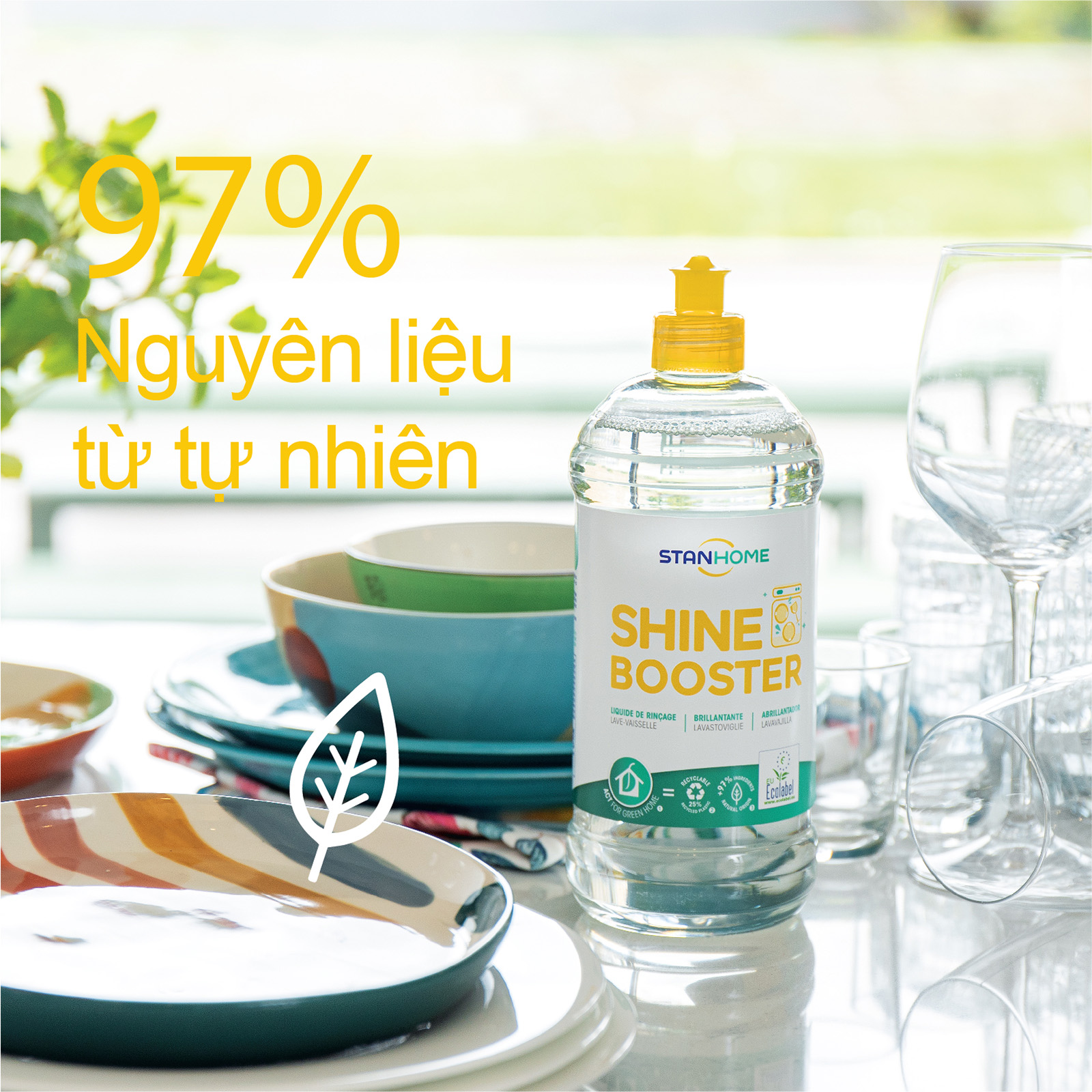 Nước làm bóng, trợ xả cho máy rửa bát Shine Booster Stanhome tiêu chuẩn Ecolabel Châu Âu 750ml/chai