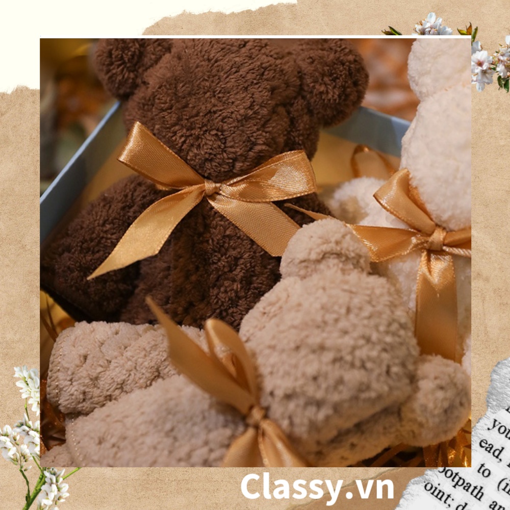 Q965 Khăn Mặt Xếp Thành Gấu Teddy Siêu Dễ Thương, kèm ruy băng và Tag Thank you đính kèm